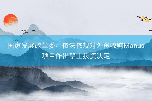 国家发展改革委：依法依规对外资收购Manus项目作出禁止投资决定