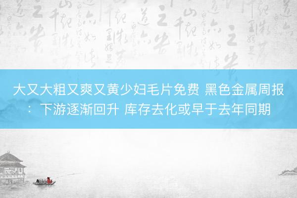 大又大粗又爽又黄少妇毛片免费 黑色金属周报：下游逐渐回升 库存去化或早于去年同期