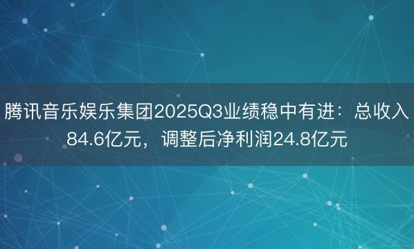 腾讯音乐娱乐集团2025Q3业绩稳中有进：总收入84.6亿元，调整后净利润24.8亿元