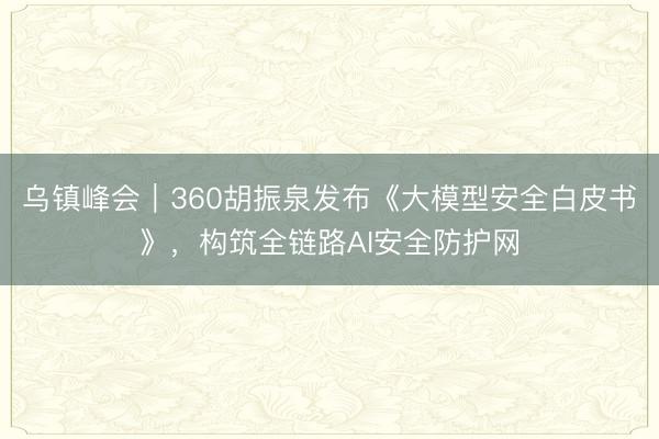 乌镇峰会｜360胡振泉发布《大模型安全白皮书》，构筑全链路AI安全防护网