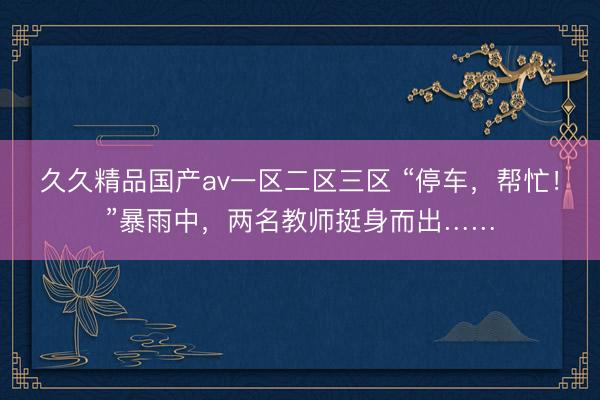 久久精品国产av一区二区三区 “停车，帮忙！”暴雨中，两名教师挺身而出……