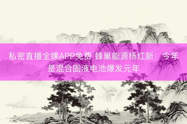 私密直播全婐APP免费 蜂巢能源杨红新：今年是混合固液电池爆发元年