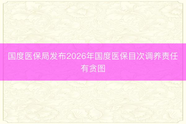 国度医保局发布2026年国度医保目次调养责任有贪图