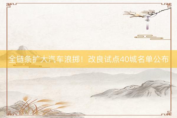 全链条扩大汽车浪掷！改良试点40城名单公布
